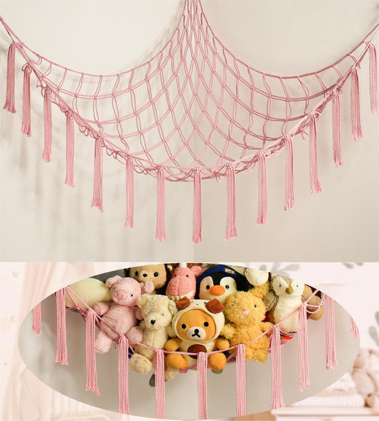 mirolam Stuffed Animal Storage Hammock Net - Toy Hammock Net for Stuffed Animals Corner - Hanging Stuff Animal Organizer Holder Large Pink Baby Nursery Room Decor