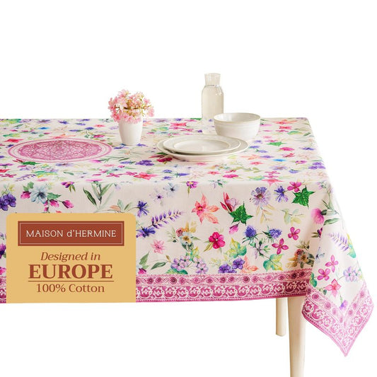 Maison d' Hermine Table Cloth Square Table 100% Cotton 54 x 54 Inches Tablecloth Reusable Decorative for Dining Kitchen Room Farmhouse Home Gifts for Mothers Day Spring Summer - Chardon