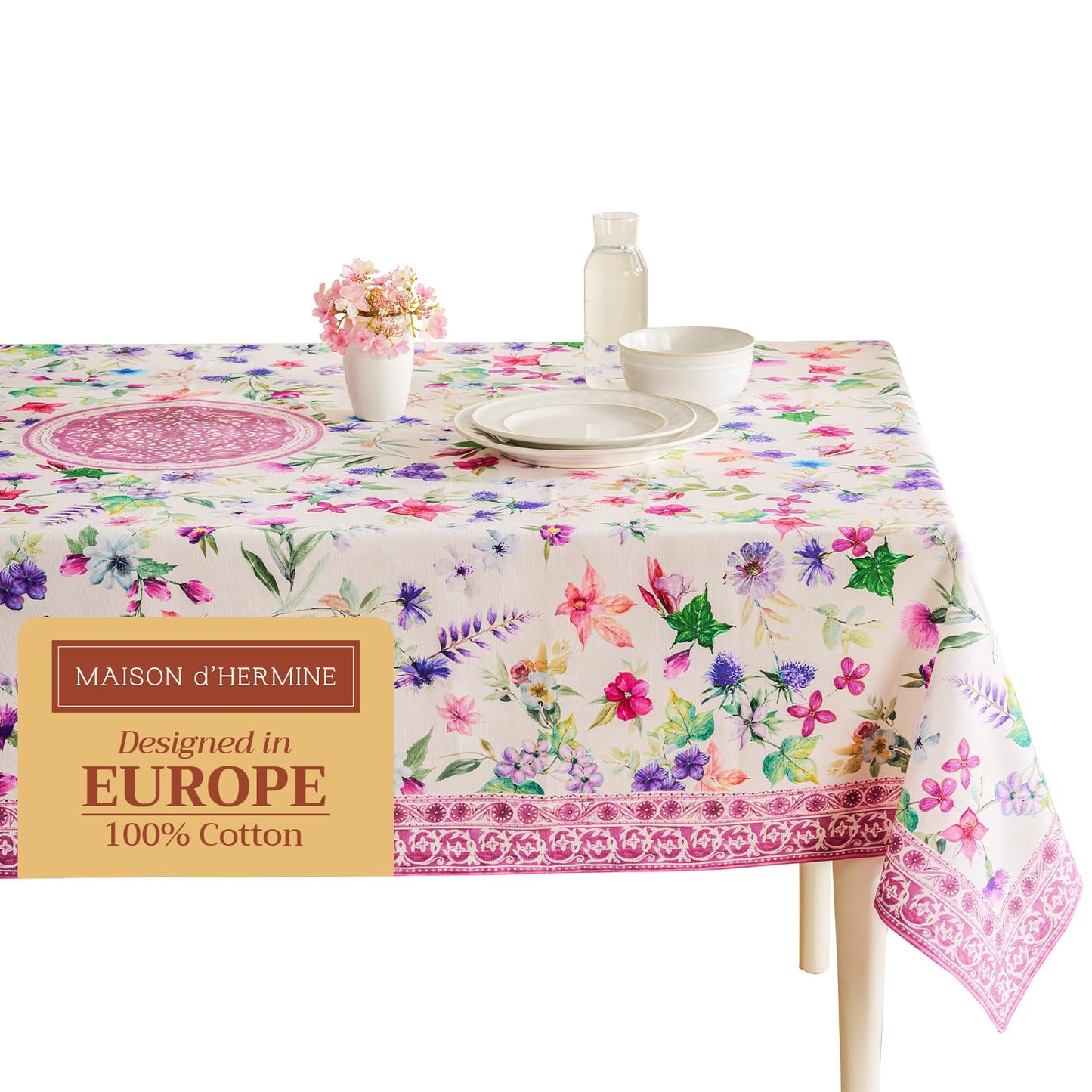 Maison d' Hermine Table Cloth Rectangle Table 100% Cotton 54 x 72 Inches Tablecloth Reusable Decorative for Dining Kitchen Room Farmhouse Home Gifts for Mothers Day Spring Summer - Chardon