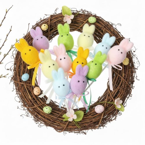 FineCheer 24 Pcs Easter Bunny Picks Faux Foam Easter Egg Picks Decorative Mini Pastel Egg Stems 7" Tall for Spring Basket Bouquets Floral Arrangement Centerpiece Wreath Party Decorations