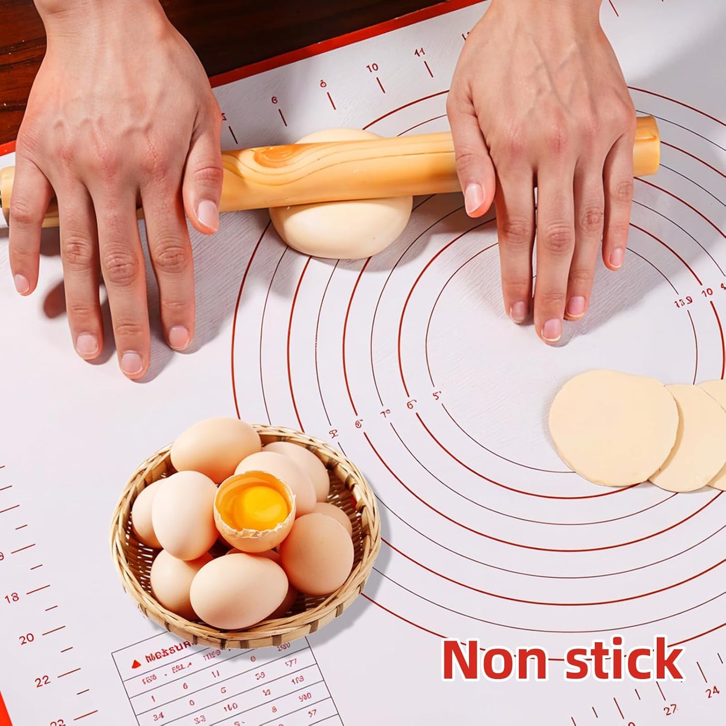 Large Silicone Baking Mat - 32 x 24 Red Pastry Mat with Measurements for Perfect Dough Rolling