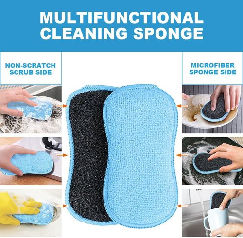 HOMEXCEL Multi-Purpose Scrub Sponges - Non-Scratch Microfiber for Efficient Dish Cleaning | 12 Pack (Blue)