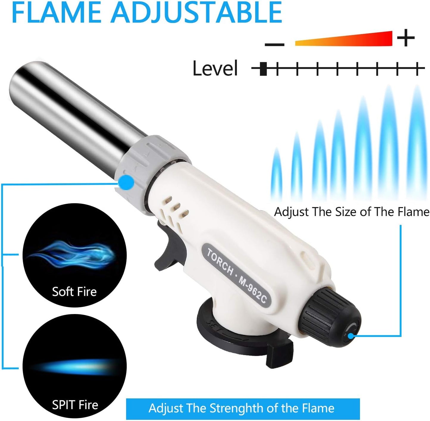 TENGYES Butane Blow Torch Lighter - Professional Culinary Torch with Adjustable Flame for Crème Brûlée, BBQ, Baking & Jewelry