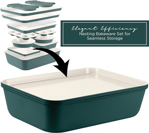 Country Kitchen Nonstick Bakeware Set - Deluxe 13-Piece Heavy Duty Baking Set in Sage