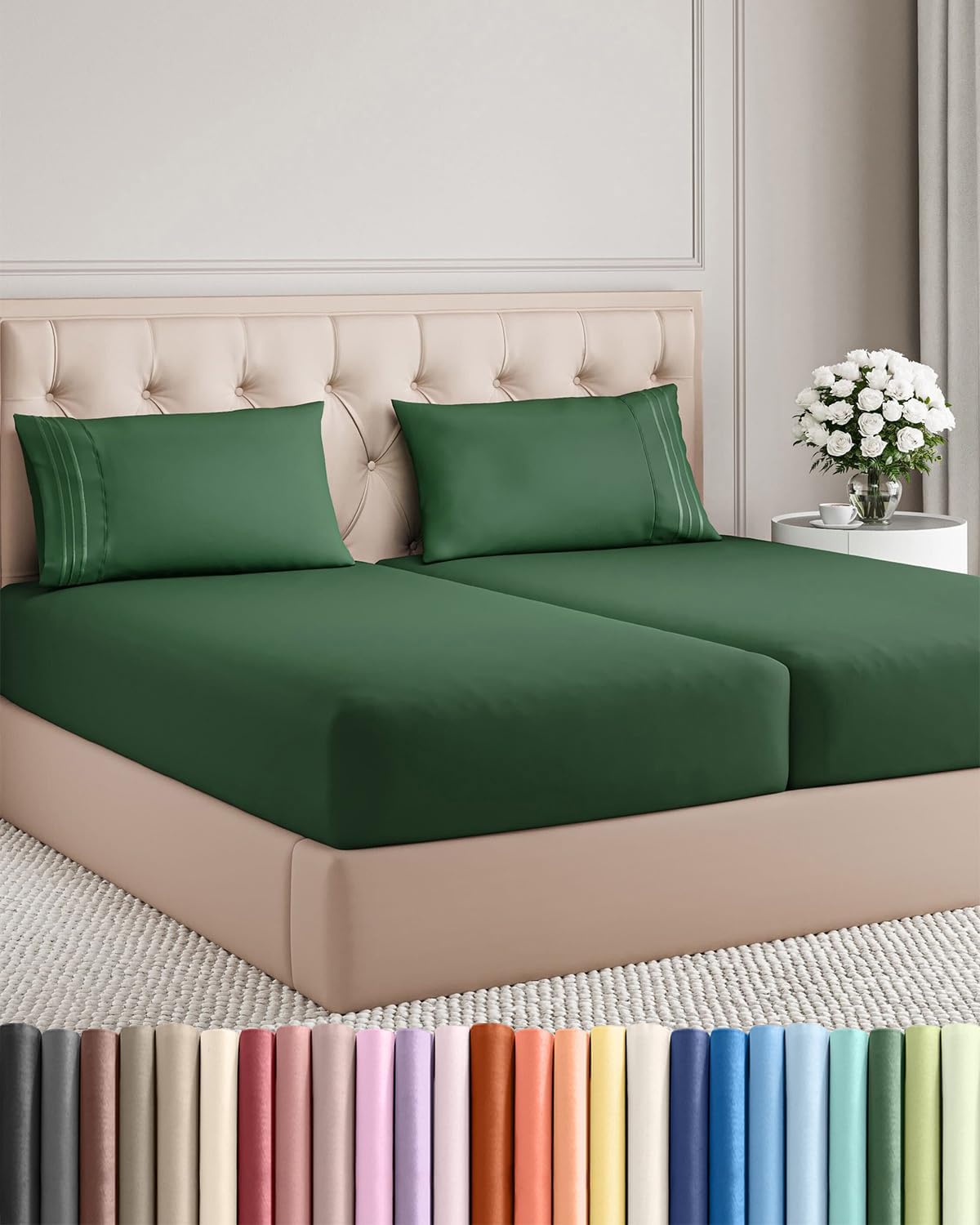 Split King Size 5-Piece Sheet Set - Comfy Cooling Bed Sheets for Luxurious Sleep - Deep Pockets, Soft & Wrinkle-Free - Oeko-Tex Certified - Emerald