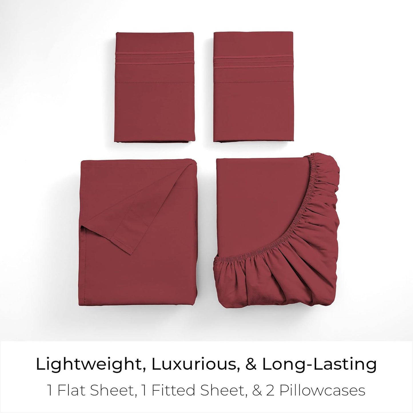 Mellanni King Sheets Set - Luxury 4-Piece Bedding Collection - Extra Soft, Cooling & Stain Resistant (Brick Red)