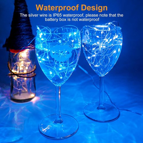 Btfarm 6 Pack Fairy Lights - Battery Operated 20 LED Twinkle Lights | Waterproof Mini Silver Wire, Blue