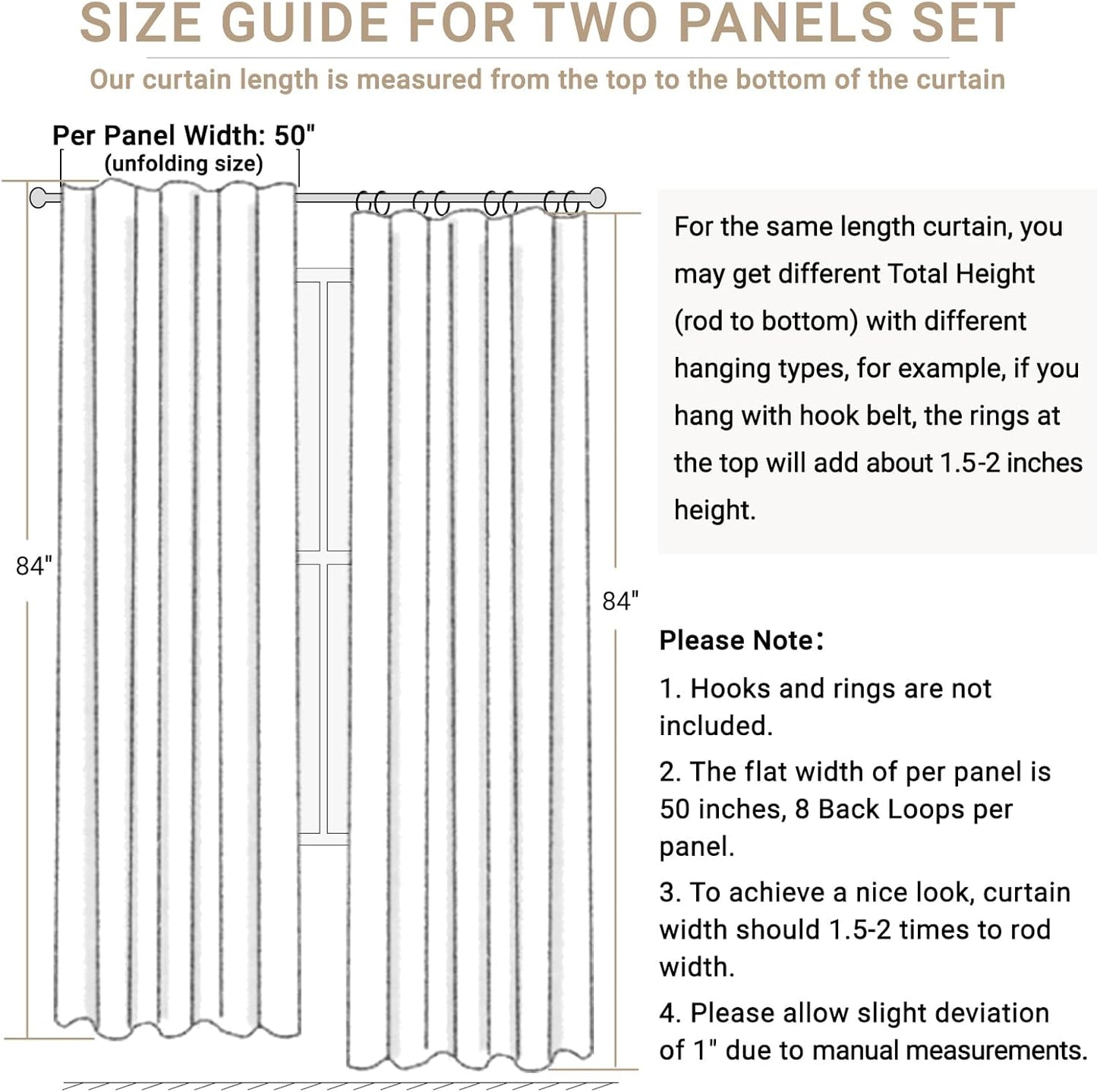 Skiennix 100% Blackout Linen Curtains - Thermal Insulated Drapes for Bedroom | 63" Long, Cream, 2 Panels Set