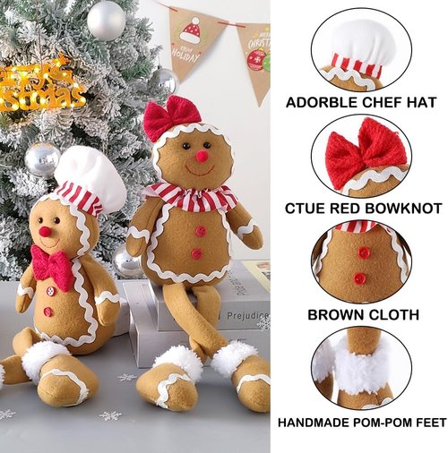 BALONAR Christmas Plush Gingerbread Man Doll - 15-Inch Soft Holiday Decoration for Home & Tree