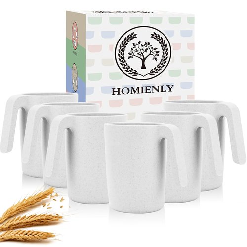 Homienly Coffee Mug Set - Wheat Straw Cups, Alternative to Plastic Coffee Cups Reusable | Unbreakable for Hot Chocolate, Tea, & Coffee | Microwave Safe, Dishwasher Safe Drinking Cups (White)
