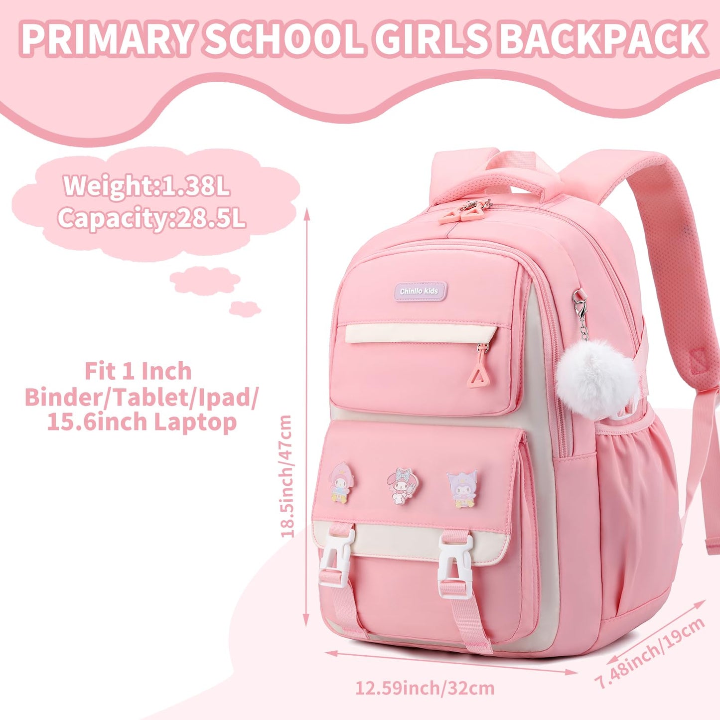 BEFUNIRISE Girls Backpack,Kids Backpack for Teen Girls School Backpack Bookbag for Elementary Primary High School (Pink)