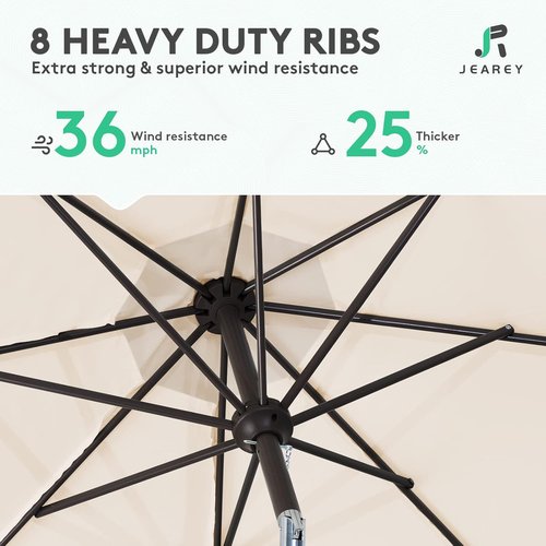 JEAREY 9FT Outdoor Patio Umbrella - UV Protection & Waterproof with Push Button Tilt | Beige