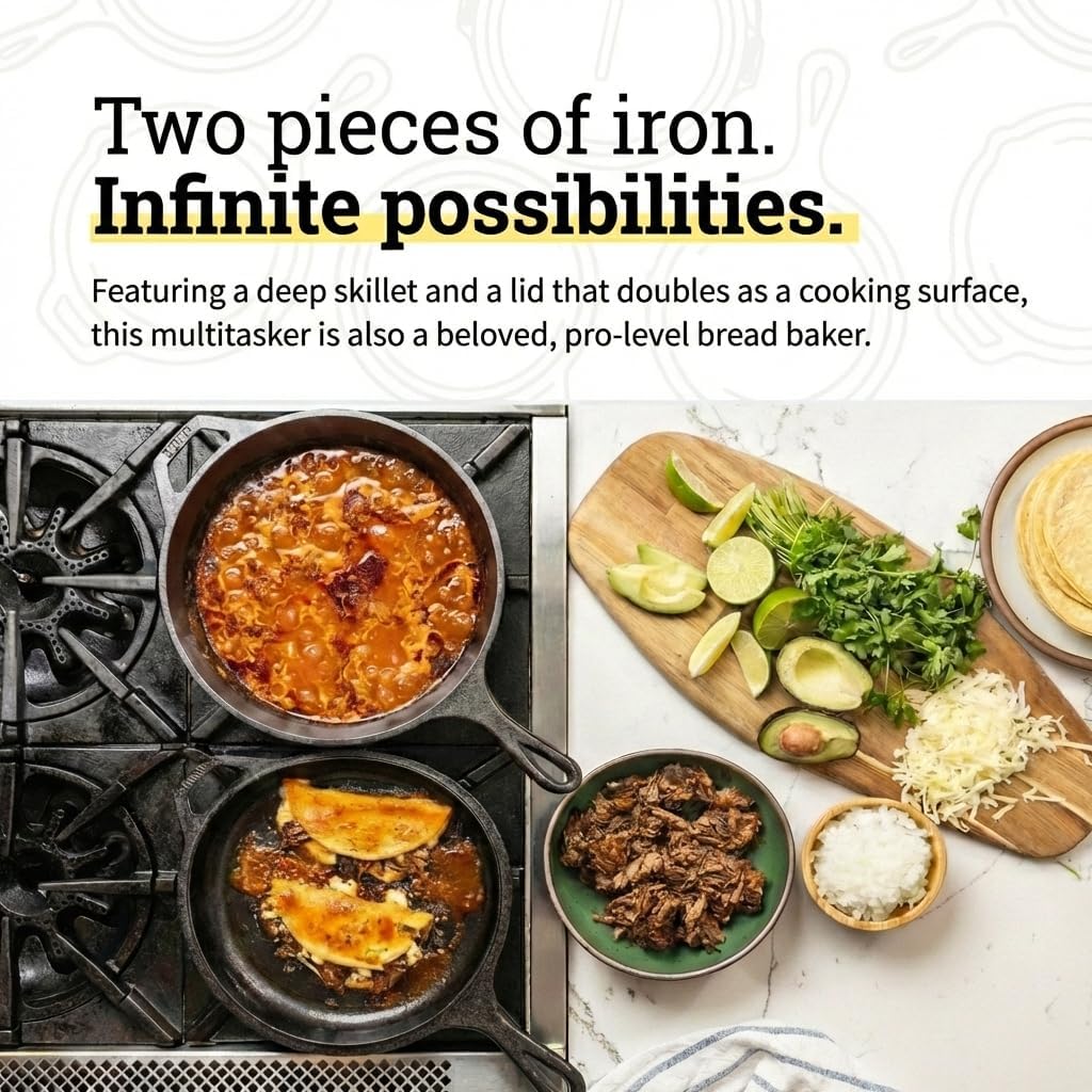 Lodge Cast Iron Combo Cooker - PFAS-Free 2-in-1 3.2 Quart Deep Pot & 10.25 Inch Skillet Set - Perfect for Sourdough & Camping