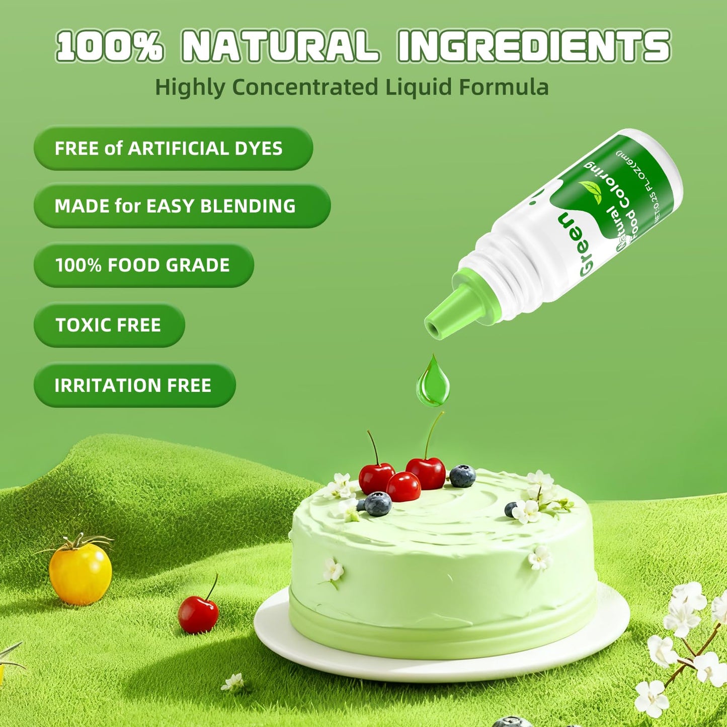 Natural Food Coloring Liquid Set - 6 Vibrant Color Food Grade