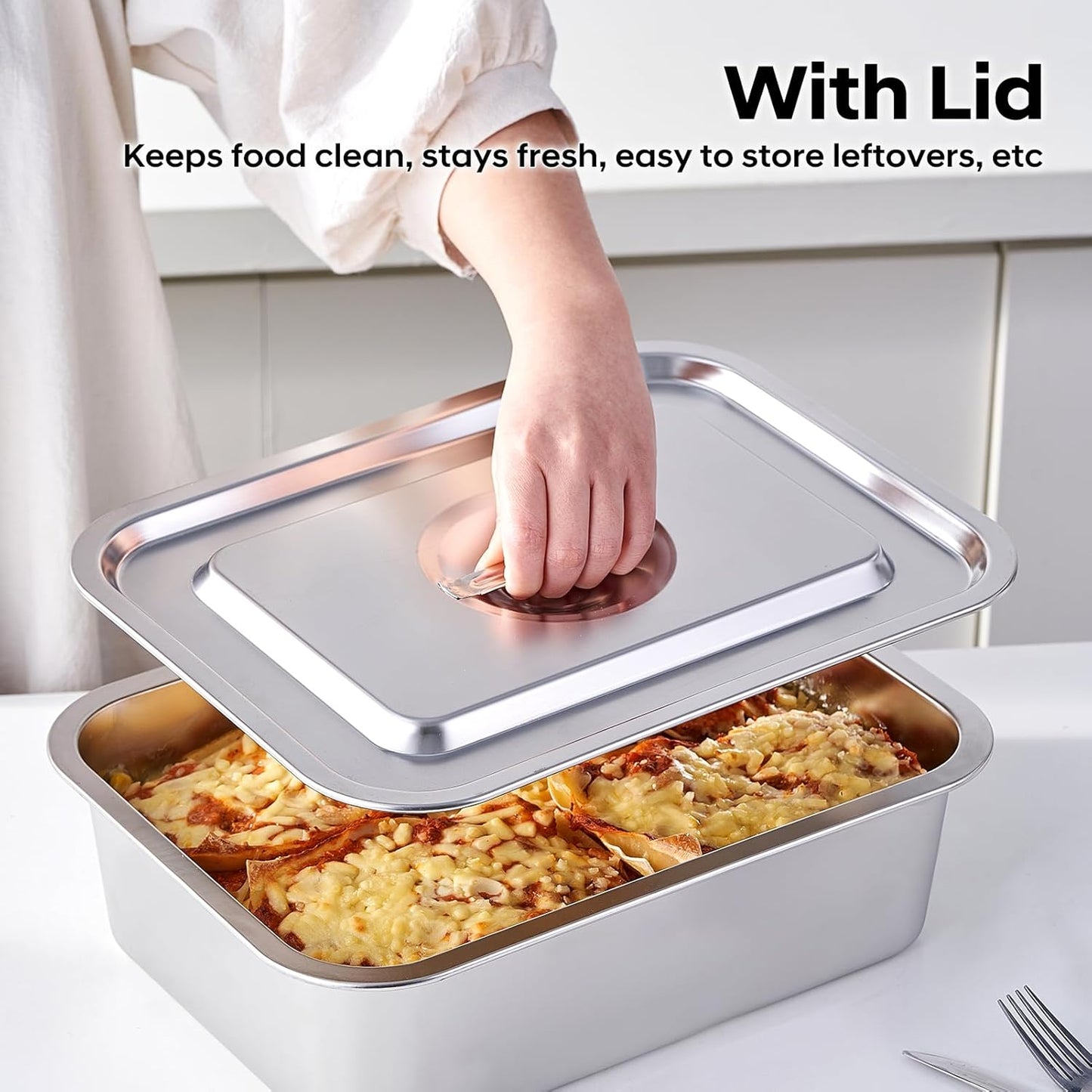 Skiennix 4-Piece Extra Deep Lasagna Pan Set - 11.6x15.6 Inch Nonstick Stainless Steel | 9.2QT Capacity