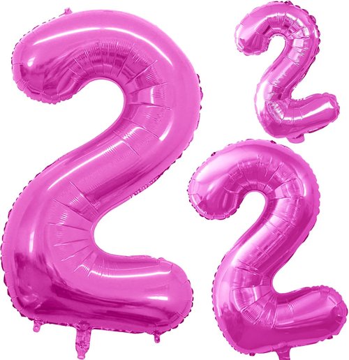 GOER Pink Foil Number 2 Balloons - Huge 42" & 32" Birthday Party Decorations (3 Pcs)