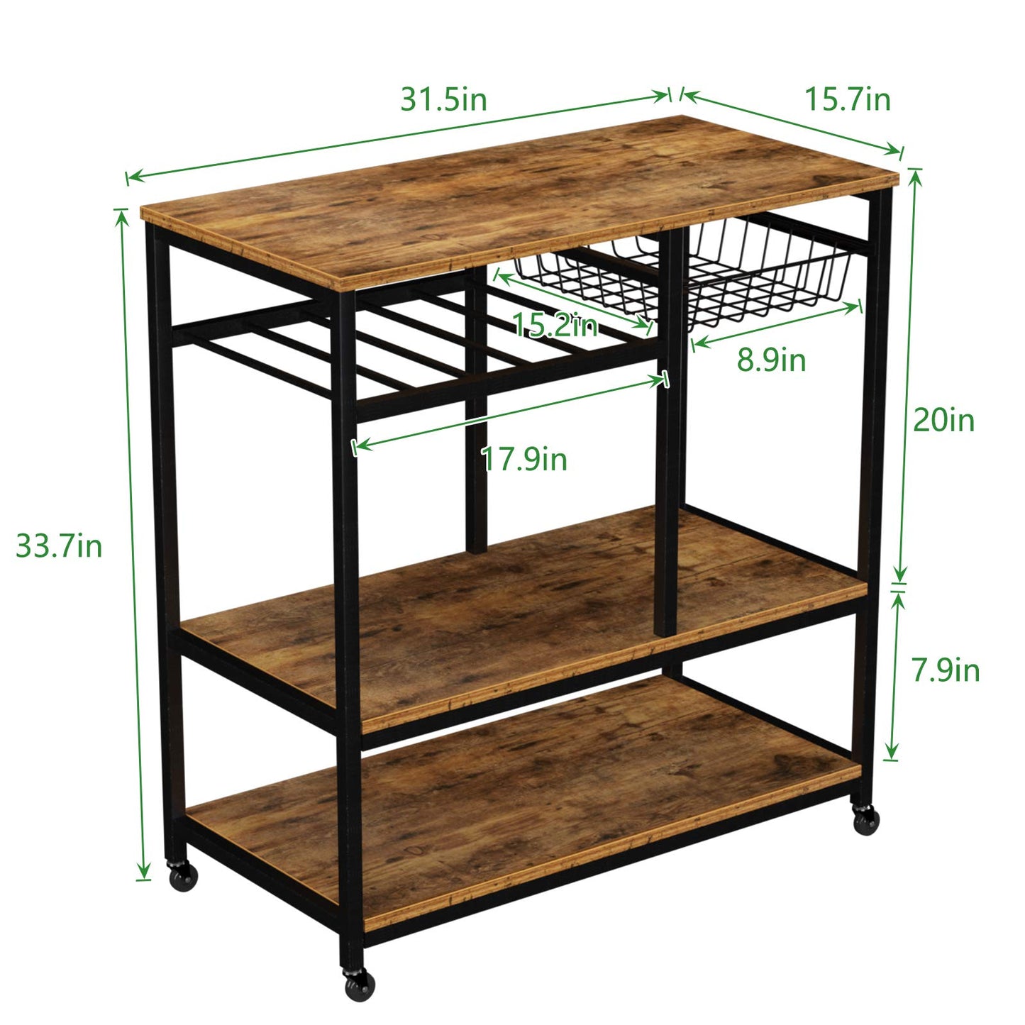 soges Kitchen Baker's Rack Kitchen Cart Utility Storage Shelf Microwave Oven Stand Storage Shelf Rustic Brown YL-D5002