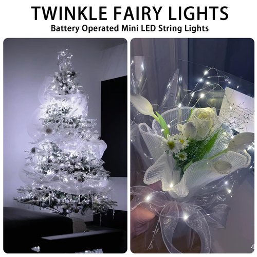 chzk 24 Pack White Fairy Lights Battery Operated, 7ft 20 LED Mini String Twinkle Lights for Christmas Halloween Easter Mason Jars Centerpiece Table Decorations (24, White)