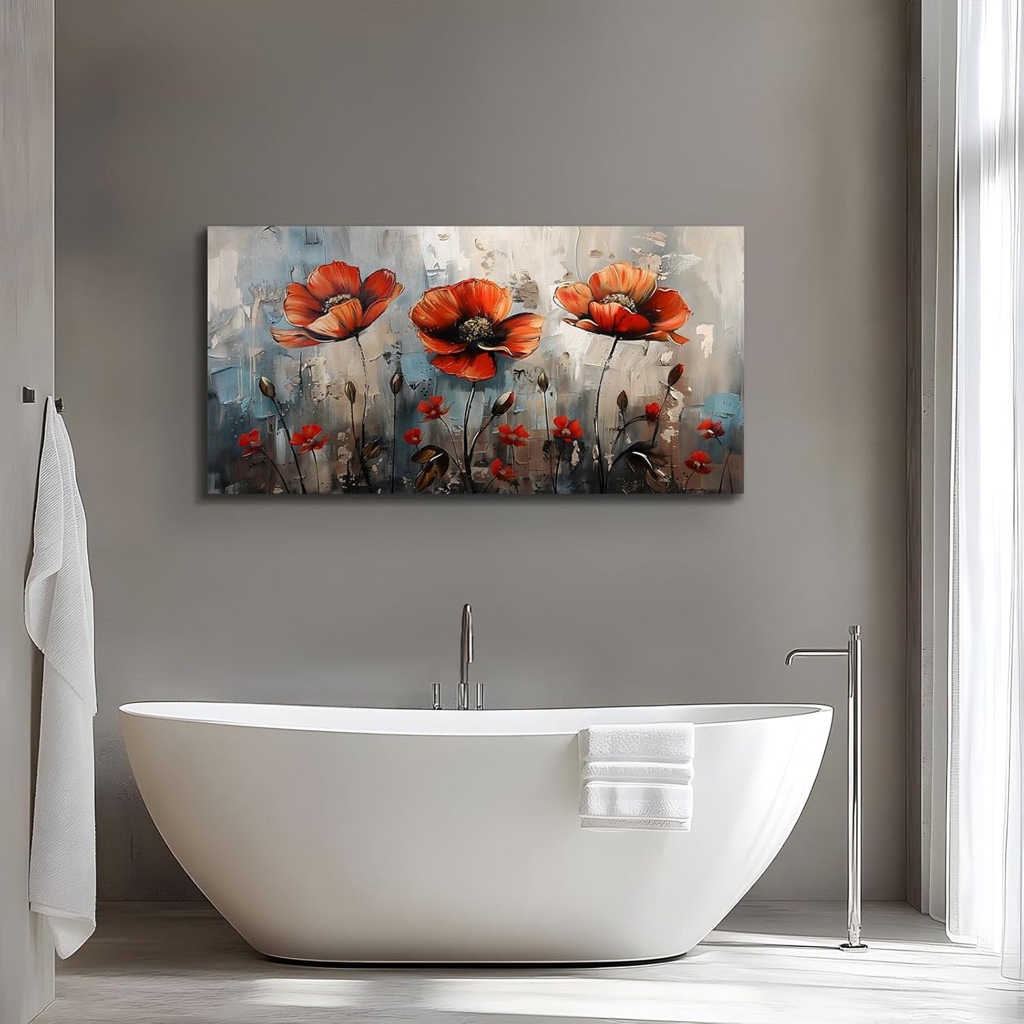 **SERIMINO Large Floral Botanical Canvas Wall Art - Vibrant Red Flowers for Living Room & Home Decor | 20" x 40"**