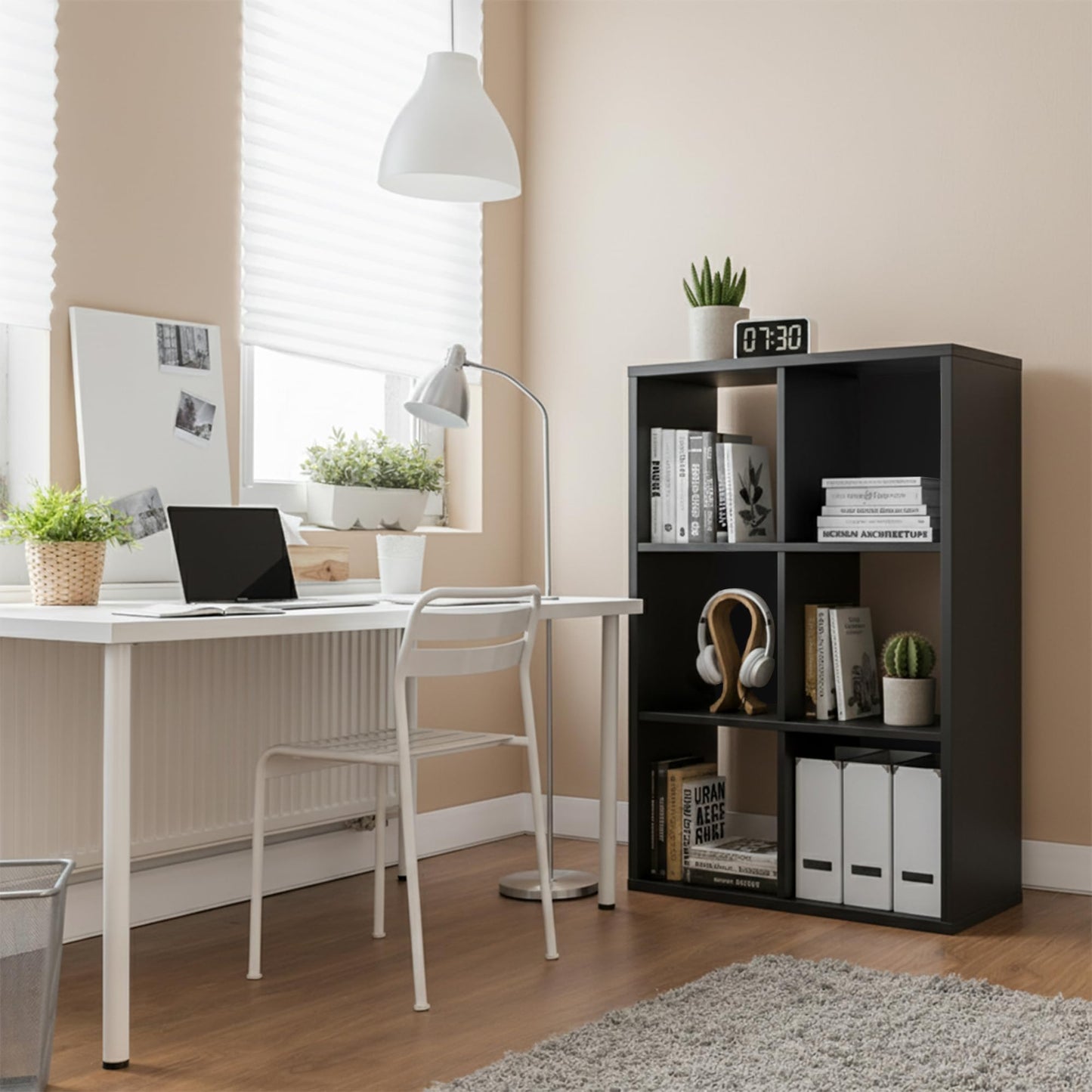 9-Cube Storage Organizer, White Bookshelf with Open Compartments for Home Office, Modern Bookcase Display Shelf for Living Room, Bedroom & Entryway