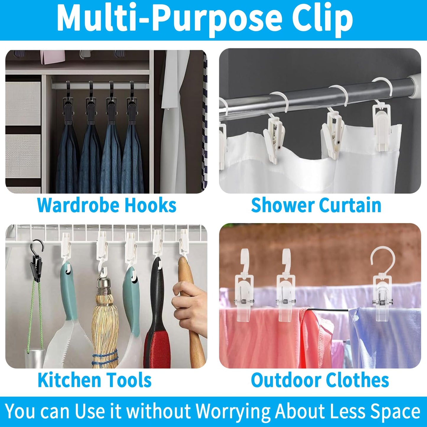 VinBee 20 PCS Laundry Hooks with Clips Super Strong Plastic Home Travel Swivel Hanging Hanger Closet Organizer Clamps Socks Boot Bras Towels for Bathroom Wardrobe Kitchen Office - 4.3 Inches (Black)