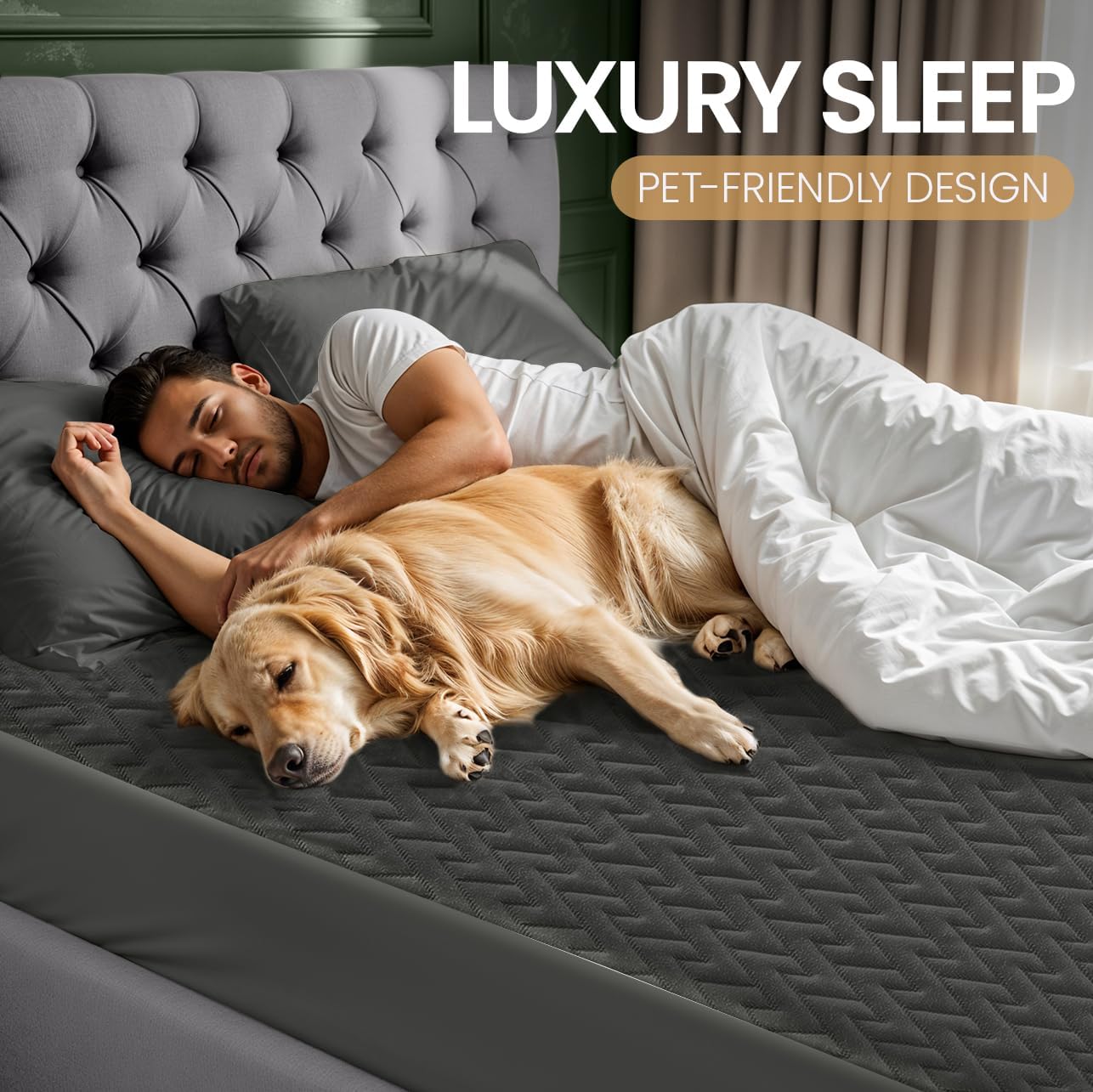 Utopia Bedding Waterproof Mattress Protector - Premium 3D Air Soft Fabric, Queen Size (Gray), Fits 17" Deep