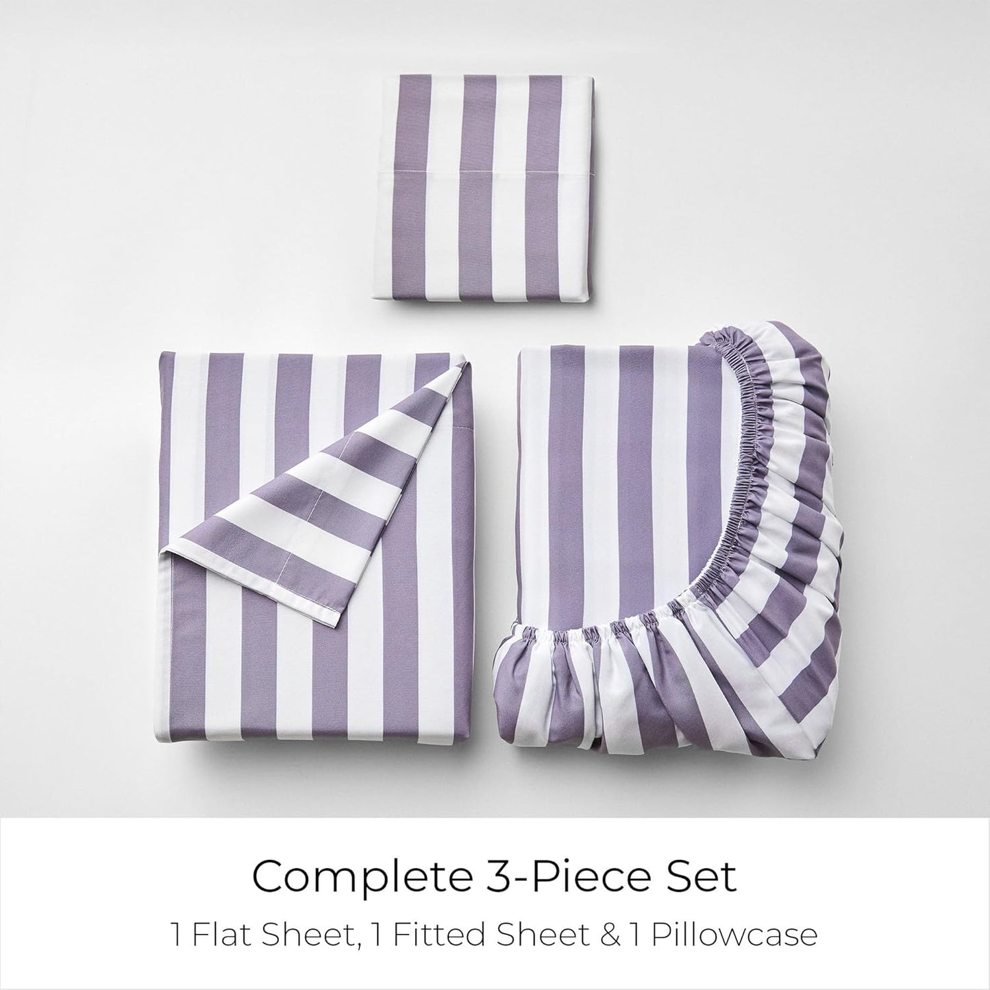 Mellanni Twin XL Sheets Set - 3 PC Hotel Luxury Bedding | Soft, Cooling, Wrinkle-Resistant (Oxford Stripe Hazy Lilac)