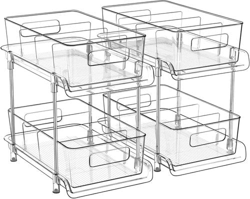HIHEGD 2-Tier Bathroom Organizer - Clear Under Sink & Pull-Out Cabinet Storage Solution