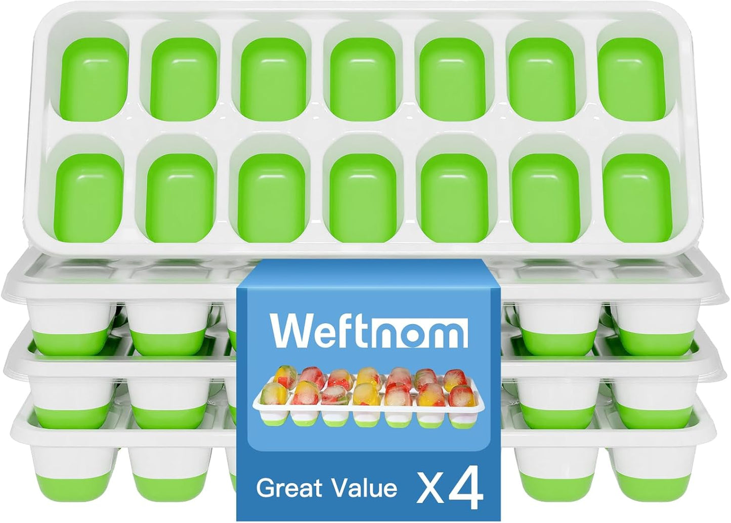 Skiennix Silicone Ice Cube Tray - Easy-Release Stackable Design | BPA-Free, Odor-Free, 4-Pack (56 Cubes)