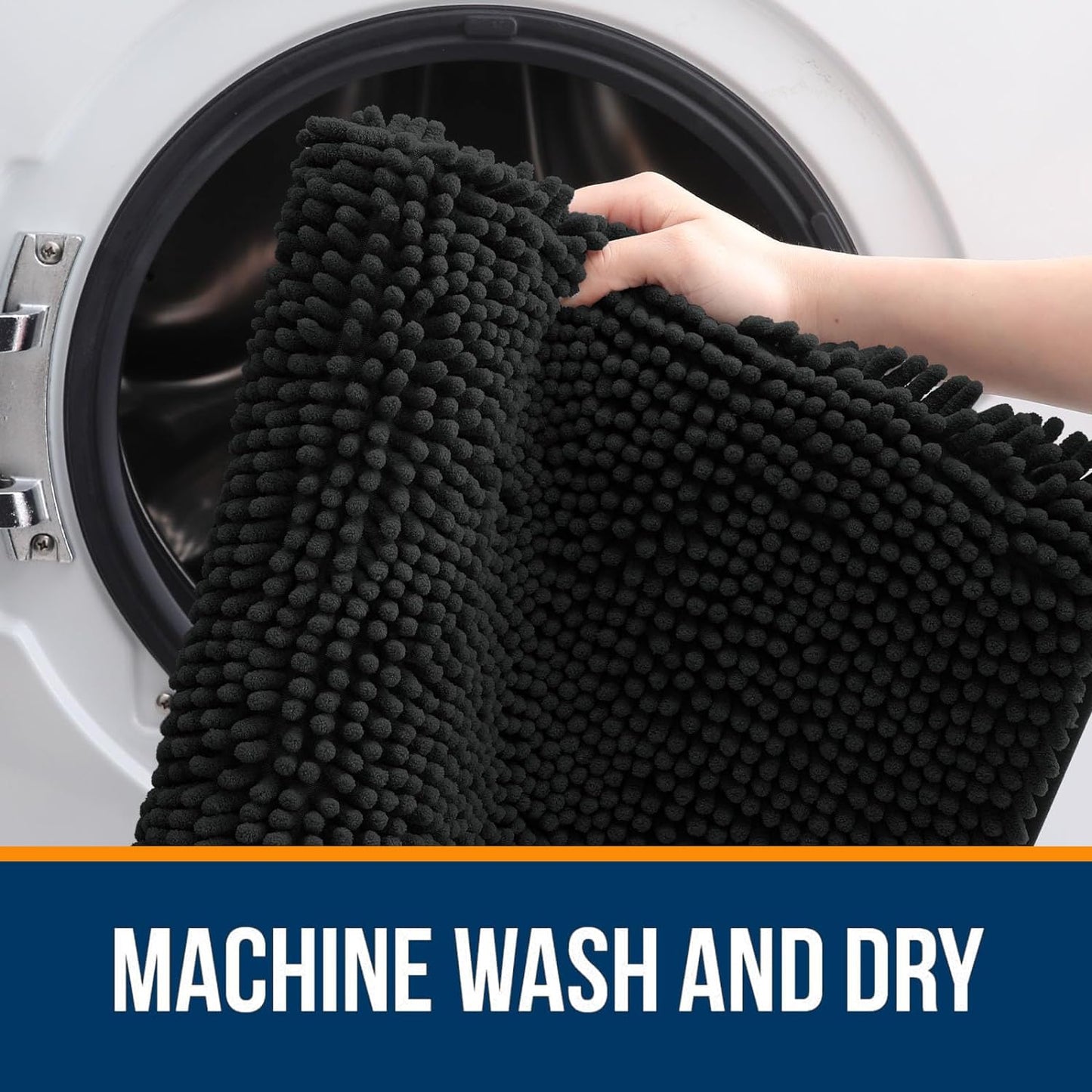 OLANLY Bathroom Rugs - Extra Soft Chenille Bath Mats | 36x24, Quick Dry, Machine Washable, Black