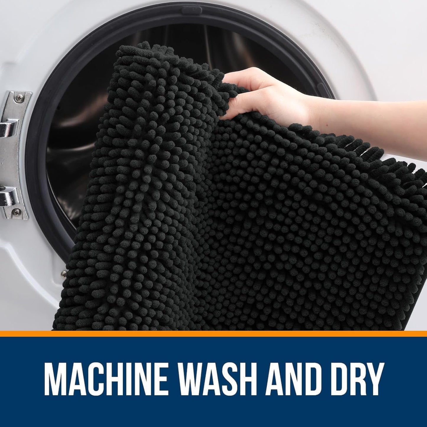 OLANLY Bathroom Rugs - Extra Soft Chenille Bath Mats | Quick-Dry, Machine Washable, 34x21, Black