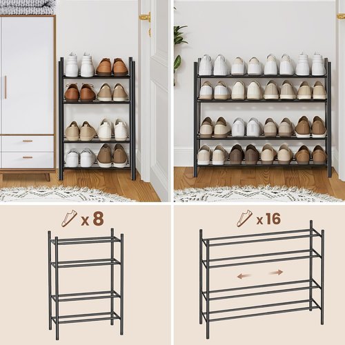 AceMining 4-Tier Expandable Shoe Rack - Heavy-Duty Metal Organizer for Closet & Entryway | Black