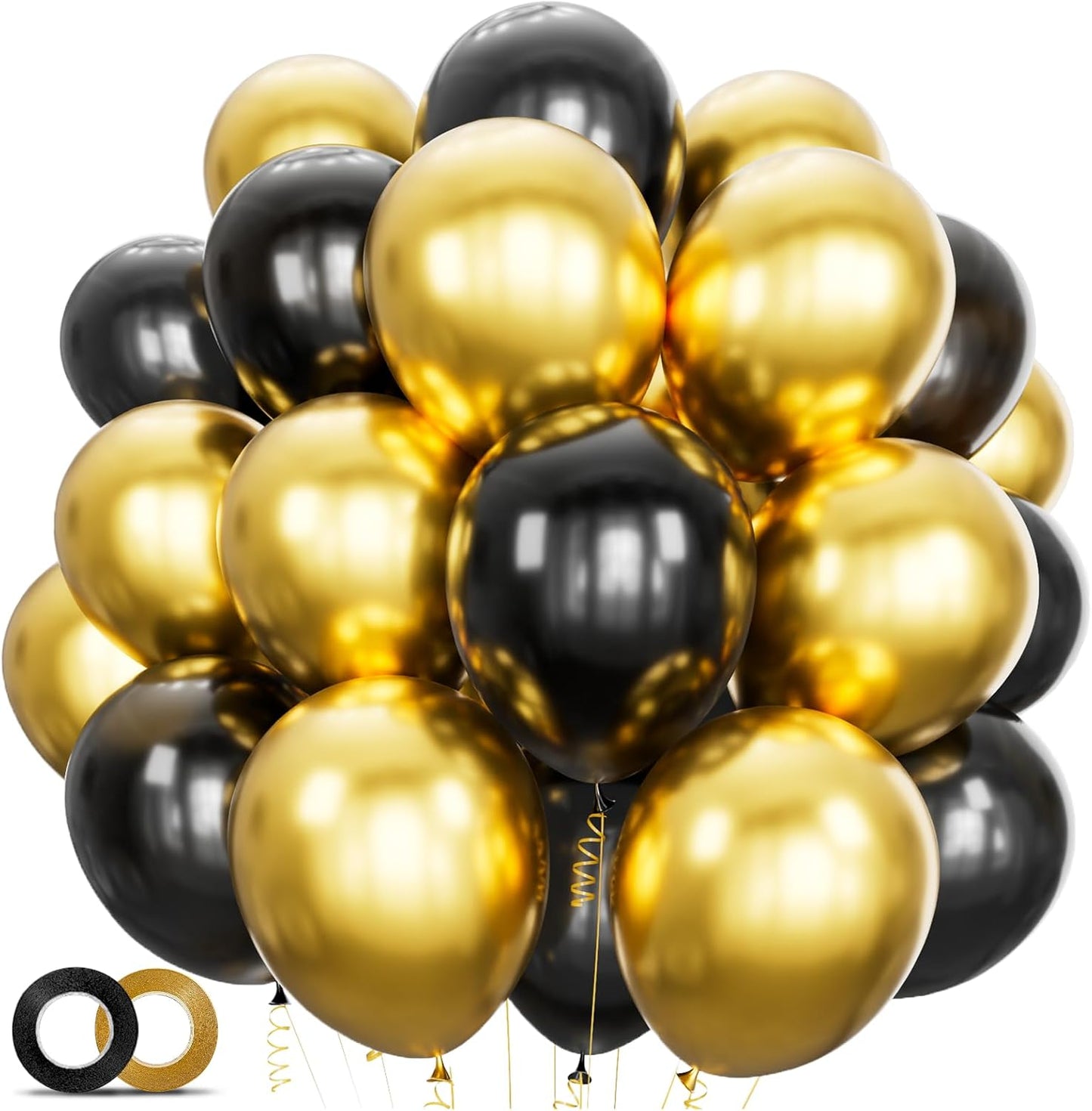 Skiennix 12-Inch Black and Gold Balloons - Metallic Latex for Birthday, Graduation & New Year's Eve Celebrations