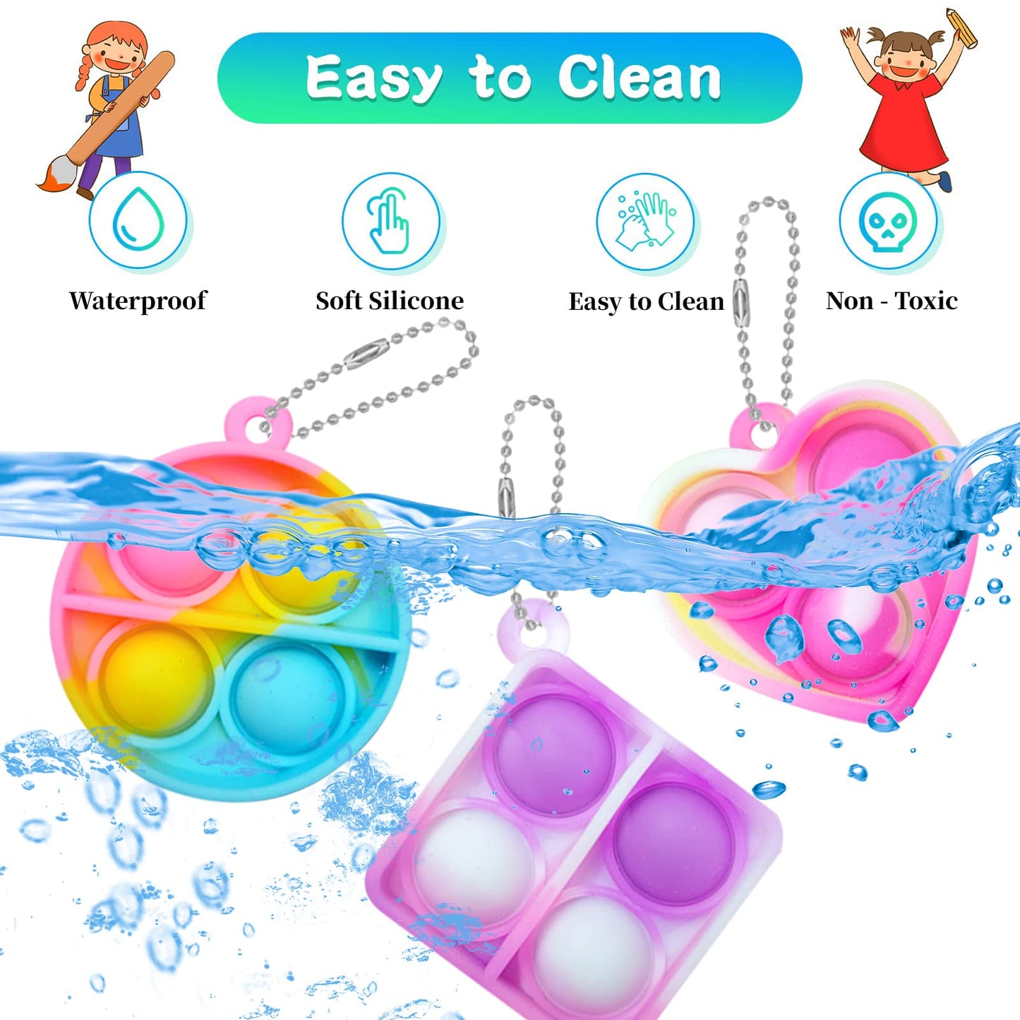 ONKULL Pop Fidget Keychain 30 Pack ,Mini Fidget Toys Bulk ,Sensory Toys for Kids ,Party Favors for Kids 4-8,8-12 Year ,Back to School Gifts for Classroom ,Back to School for Students Goodie Bags
