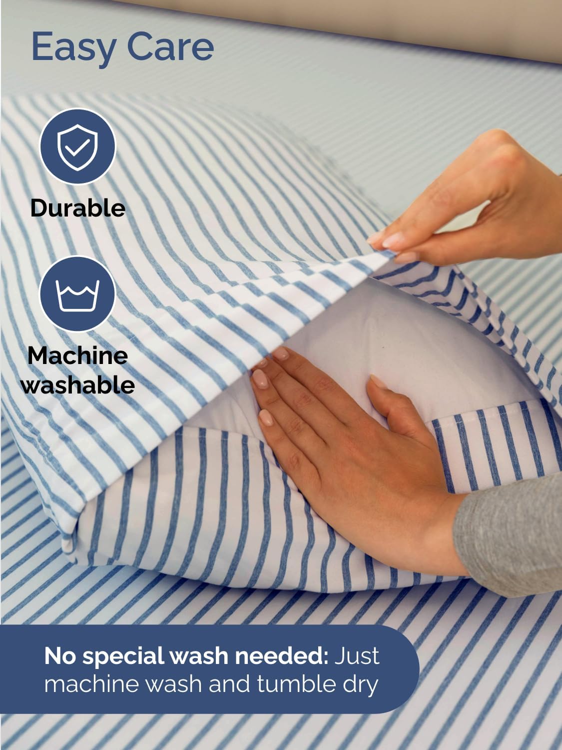 Skiennix Extra Deep Twin Sheet Set - 4-Piece Breathable Cooling Bedding - Soft, Wrinkle-Free Blue Stripes