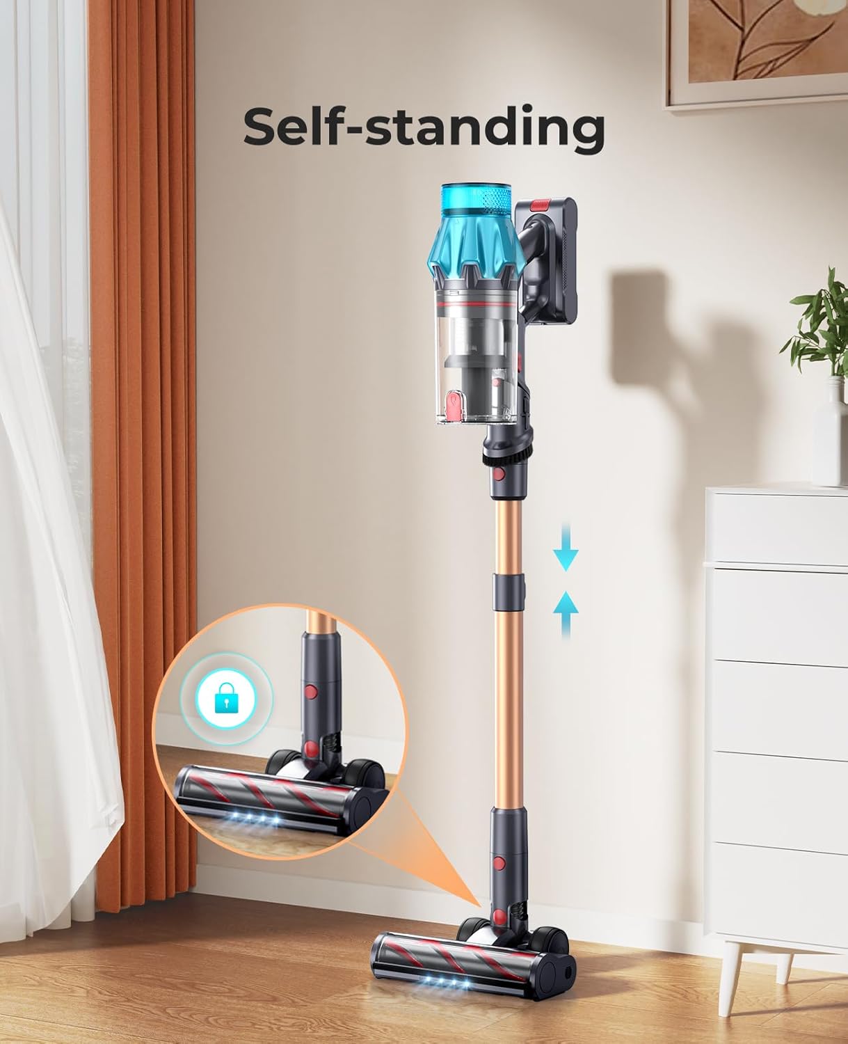 Skiennix Cordless Vacuum Cleaner - 650W Power, 70 Mins Runtime, Self-Standing Design | 6-in-1 for Carpets & Pet Hair