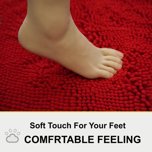 BOANKODU Bathroom Rugs - Extra Soft Chenille Bath Mats | Quick Dry, Machine Washable, 15x23, Red