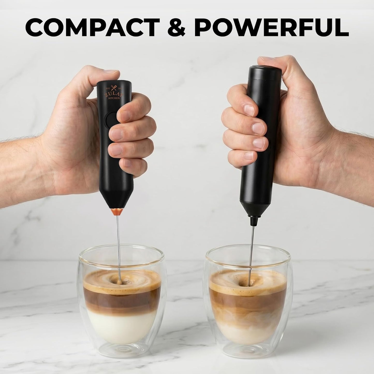 Zulay Kitchen Rechargeable Milk Frother - 3 Speeds & 3 Whisk Attachments - USB Charging for Lattes & Cappuccinos - Black Copper
