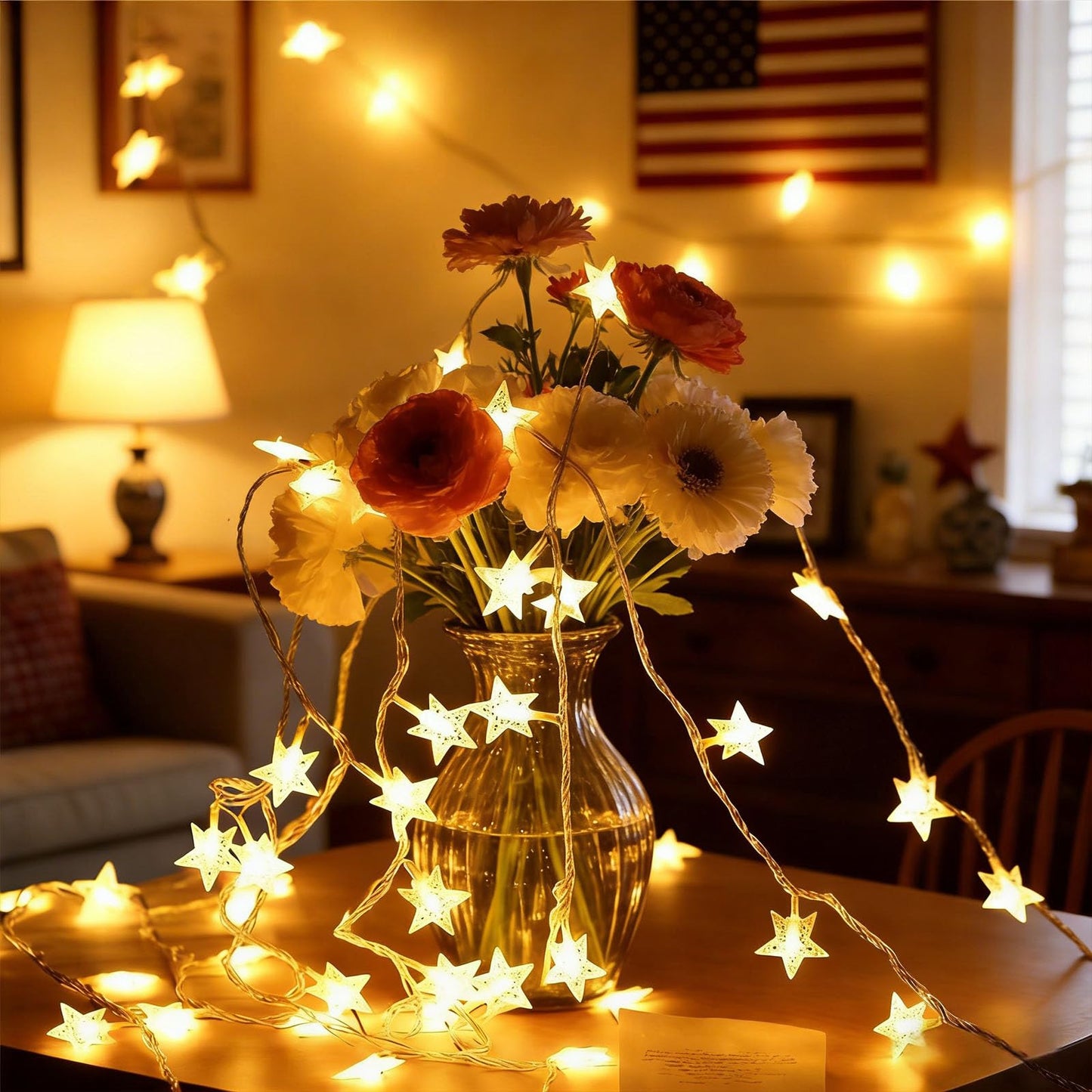Star String Lights for Bedroom - 17 Ft 50 LED Fairy Christmas Lights Battery Operated, Indoor Outdoor Waterproof Star Twinkle Light for Tent Loft Bed Party Camping Decor