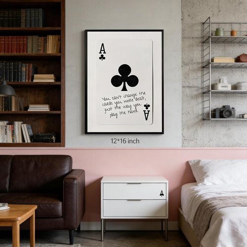 GEFQBBLD Funny Lucky Ace Poker Wall Art - Retro Black & White Canvas Print | 8x10in Framed Decor