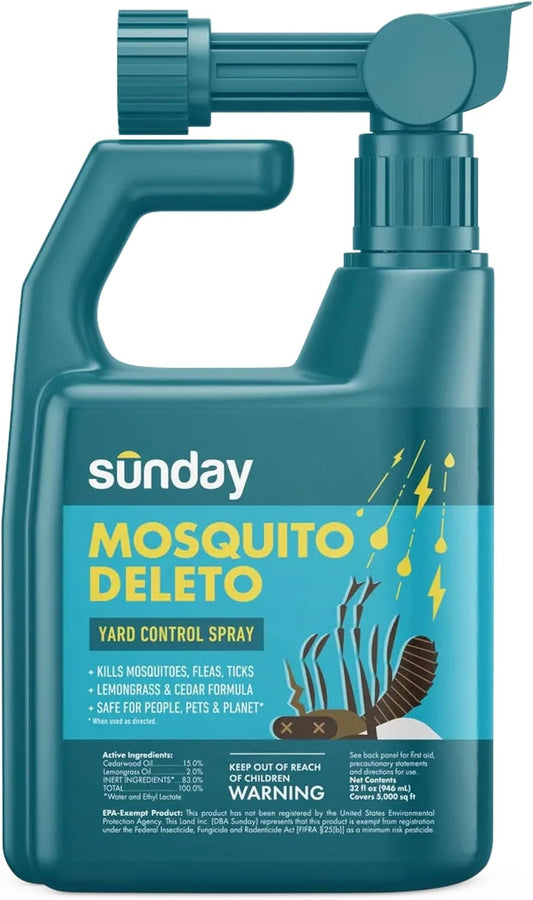 Sunday Mosquito Deleto - Powerful Mosquito Repellent Spray - Lemongrass & Cedar Oil - 32 Fl Oz, Lasts 4 Weeks