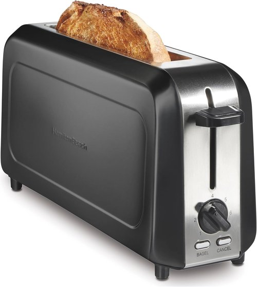Hamilton Beach 2-Slice Toaster - Extra Wide Long Slots, 7 Browning Shades, Bagel Function, Black