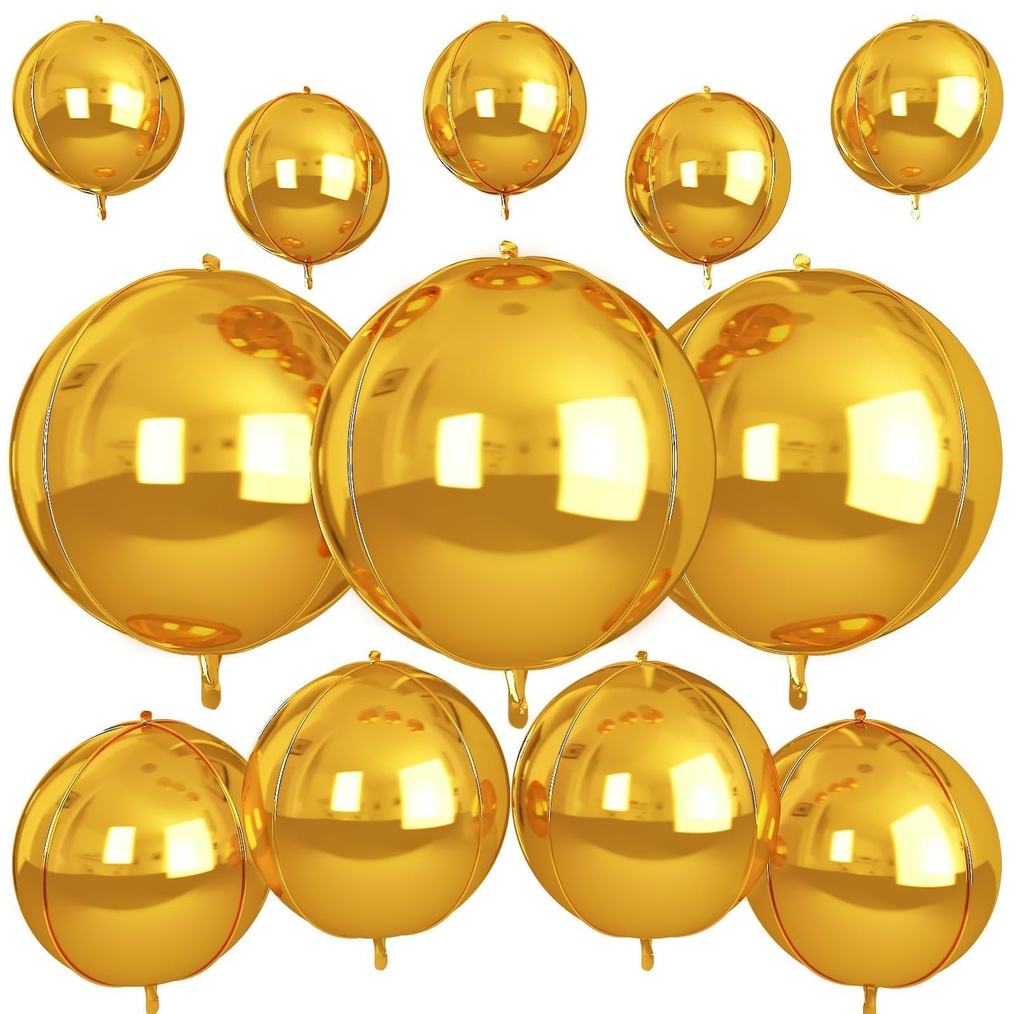 12Pcs Gold Round Foil Balloons, 22" 15" 10" 4D Ball Balloons, Metallic Gold Foil Balloon for Birthday Graduation Wedding Anniversary New Year Eve Disco Party Backdrop Decorations