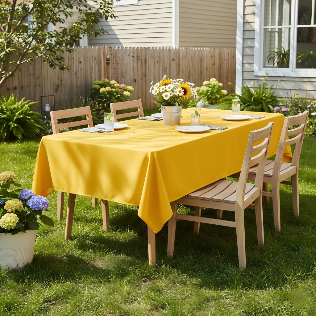 sancua Rectangle Tablecloth - 70 x 108 Inch - Stain and Wrinkle Resistant Washable Polyester Table Cloth, Decorative Fabric Table Cover for Dining Tables, Buffet Parties and Camping, Yellow