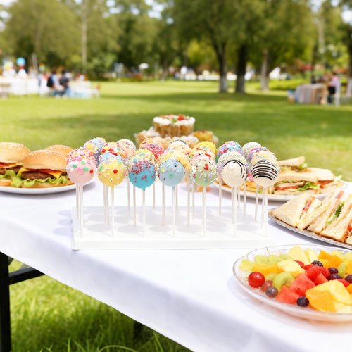 Cake Pop Display Stand Holder - 35 Holes Large Capacity White Lollipop Holder with 100 Pcs Sticks, Treat Bags & Gold Ties - Complete Cakepop Kit for Dessert Table, Wedding, Birthday Party