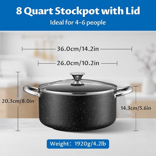 BEZIA 8 Quart Nonstick Stock Pot - Induction Compatible, Oven Safe, Perfect for Stews & Soups