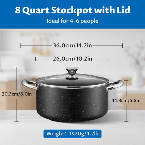 BEZIA Large 8 Quart Nonstick Stock Pot with Lid, Induction Cooking Pot Soup Pot, Non-toxic and Oven Safe, Perfect for Stews, Soups and All Stovetops, PFOA PFAS Free