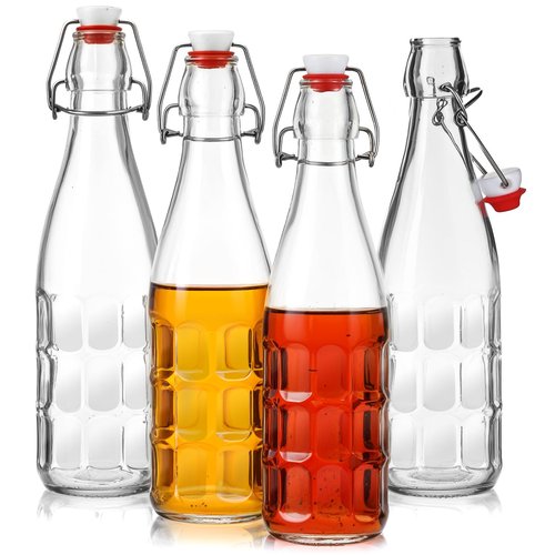 Blushtier 4 Pieces 16oz Swing Top Glass Bottles with Airtight Stopper Lids Flip Top Bottles with Caps for Family Brewing and Fermenting, Kombucha Mead Kefir Wine Beer Oil Vinegar
