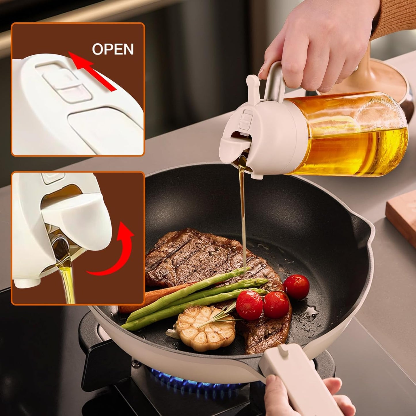 YARRAMATE Glass Olive Oil Sprayer - 16oz Food Grade Premium Dispenser for Cooking & BBQ | Creamy White
