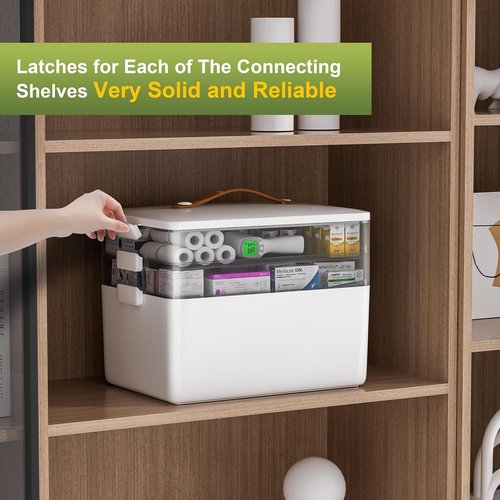 JOYBOS 3-Tier Medicine Storage Box - Portable First Aid Kit Organizer with Leather Handle for Home
